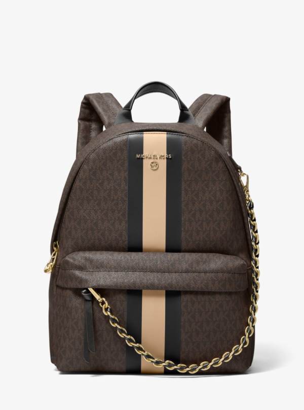 Damske Batohy Michael Kors Slater Medium Logo Stripe Hnede Čierne - Kabelky Michael Kors Akcia | ABKFV-8516